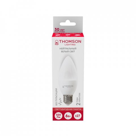 Лампа светодиодная Thomson E27 6W 4000K свеча матовая TH-B2358