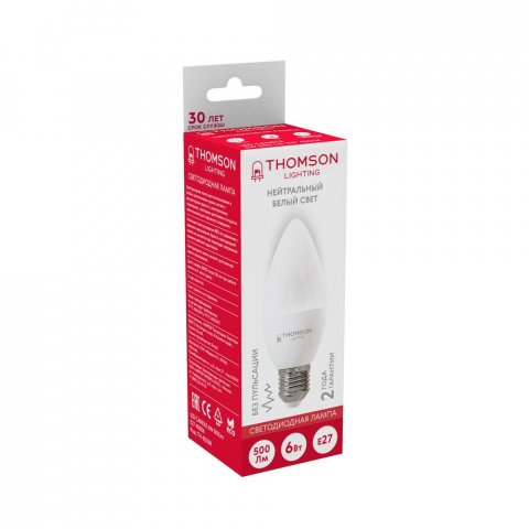 Лампа светодиодная Thomson E27 6W 4000K свеча матовая TH-B2358