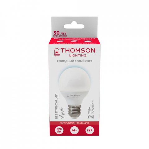Лампа светодиодная Thomson E27 6W 6500K шар матовая TH-B2318