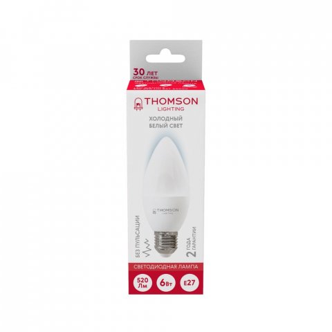 Лампа светодиодная Thomson E27 6W 6500K свеча матовая TH-B2359