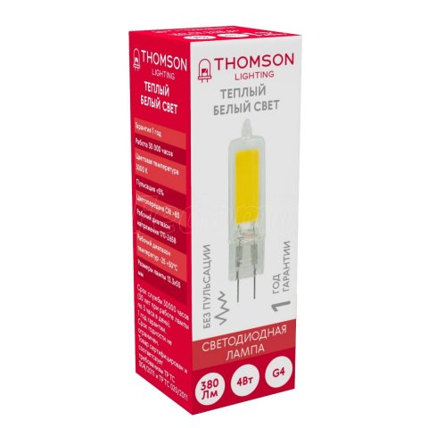 Лампа светодиодная Thomson G4 4W 3000K прозрачная TH-B4218