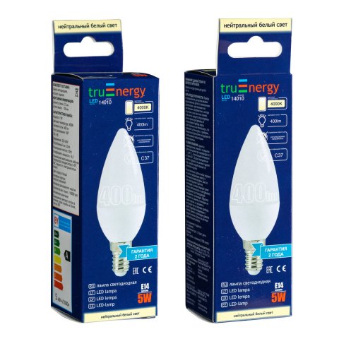 Лампа светодиодная True Energy 5W, C37, E14, 4000K 14010