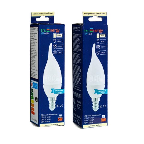 Лампа светодиодная True Energy 5W, CA37, E14, 4000K 14040