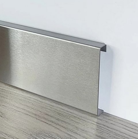 Плинтус Сталь прямоугольный BU Серебро полированный AISI 430 МКР 45 мм х 10 мм х 3000 мм