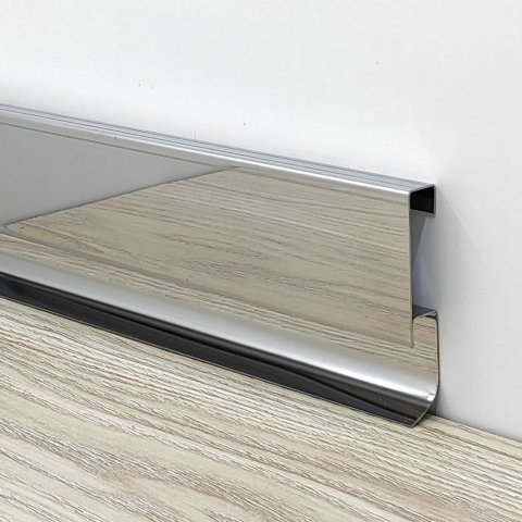 Плинтус Сталь BLL Серебро полированный под подсветку AISI  МКР 80 х 14 х 3000 мм