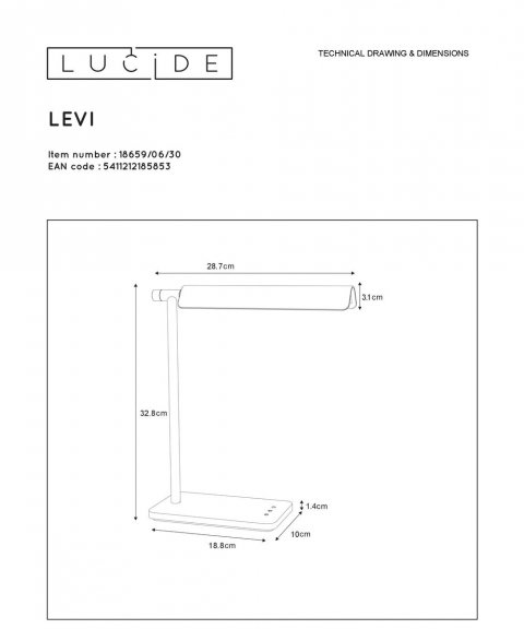 Настольная лампа Lucide Levi 18659/06/30