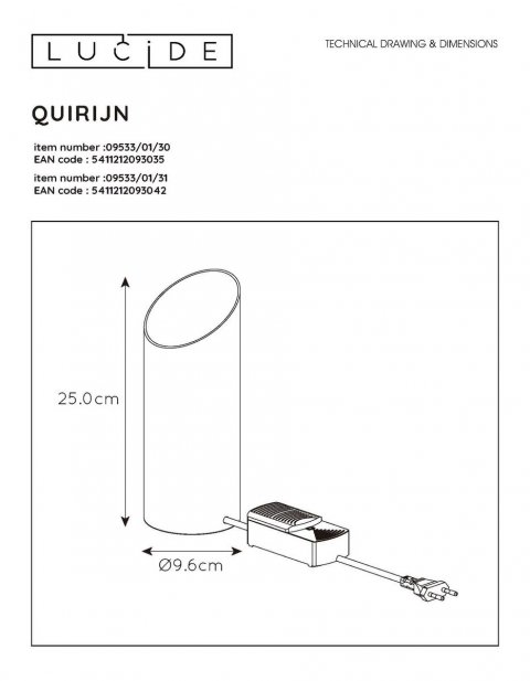 Настольная лампа Lucide Quirijn 09533/01/30