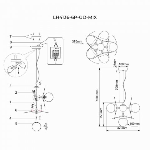 Подвесная люстра Lumien Hall Ilmari LH4136/6P-GD-MIX