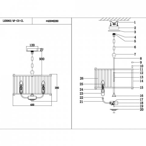 Подвесная люстра Lumien Hall Lenora LH3062/4P-CO-CL