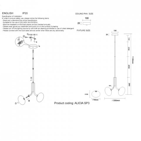 Подвесной светильник Crystal Lux ALICIA SP3 GOLD/WHITE