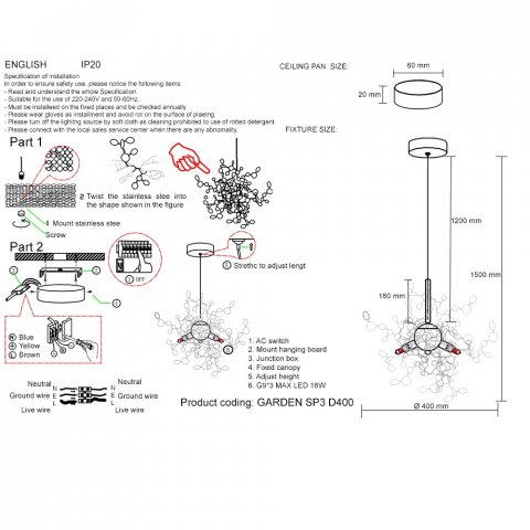 Подвесной светильник Crystal Lux GARDEN SP3 D400 CHROME