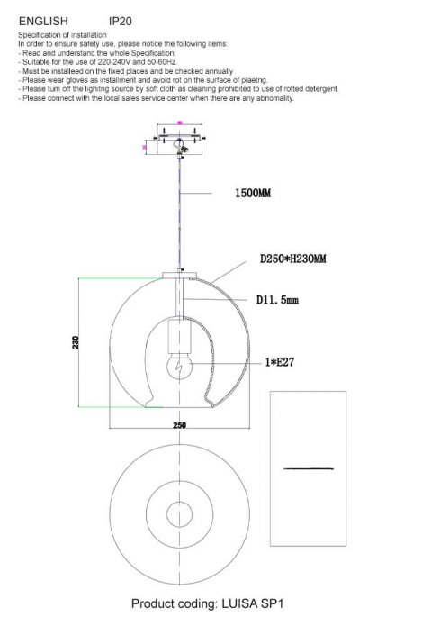 Подвесной светильник Crystal Lux Luisa SP1 Brass/Transparent