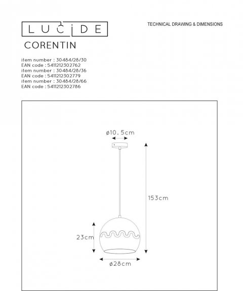 Подвесной светильник Lucide Corentin 30484/28/66