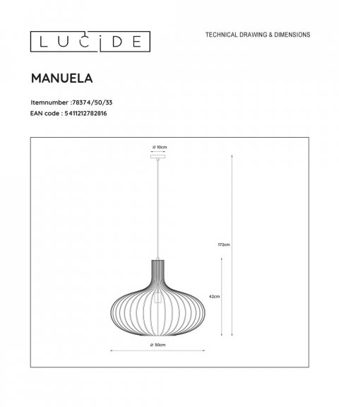 Подвесной светильник Lucide Manuela 78374/50/33