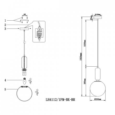 Подвесной светильник Lumien Hall Эрмин LH4112/1PM-BK-BR