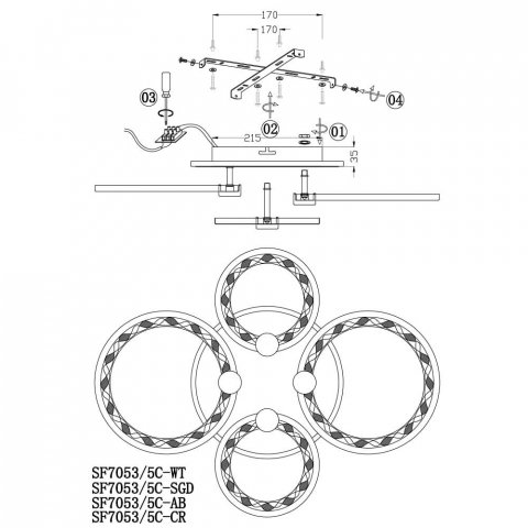 Потолочная люстра Seven Fires Floki SF7053/5C-WT-BL