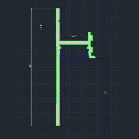 Плинтус теневой LED 7209 под рассеиватель Черный (RAL 9005) Pro Design 52 мм х 15 мм х 2700 мм
