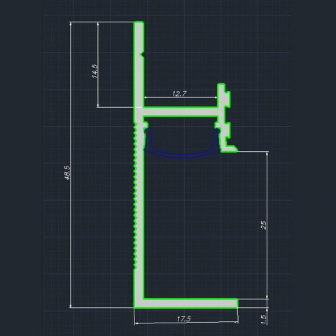Плинтус теневой LED 7210 под рассеиватель Серебро Pro Design 48.5 мм х 12.7 мм х 2700 мм