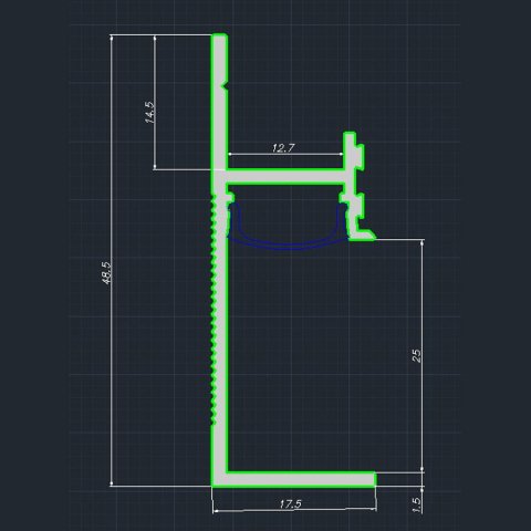 Плинтус теневой LED 7210 (сырой) под рассеиватель с нижней полкой по RAL Pro Design 48.5 мм х 12.7 мм х 2700 мм