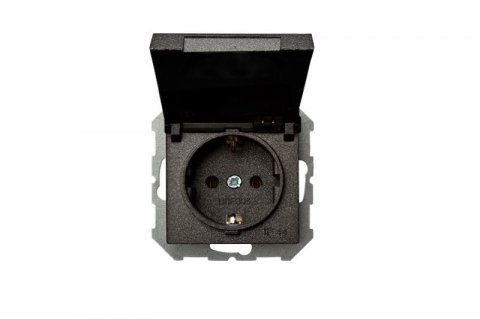 Розетка 2P+E Liregus Epsilon с крышкой антрацит 28-1065