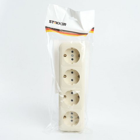 Розетка четырехместная 2P+PE Stekker Брест слоновая кость PST16-61-20 49052