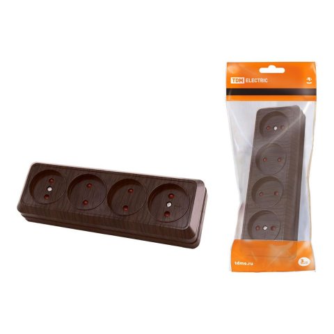 Розетка четырехместная 2P TDM Electric Ладога со шторками бук SQ1801-0329