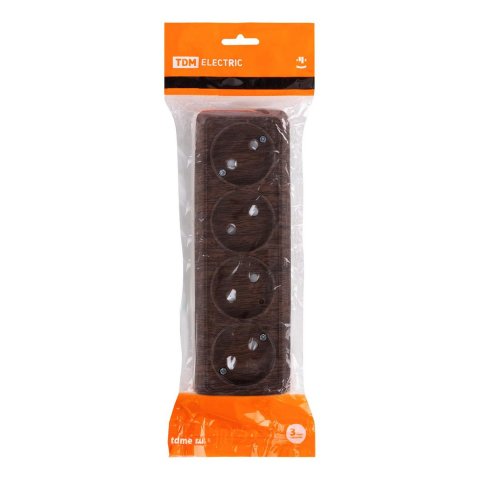 Розетка четырехместная 2P TDM Electric Ладога со шторками бук SQ1801-0329