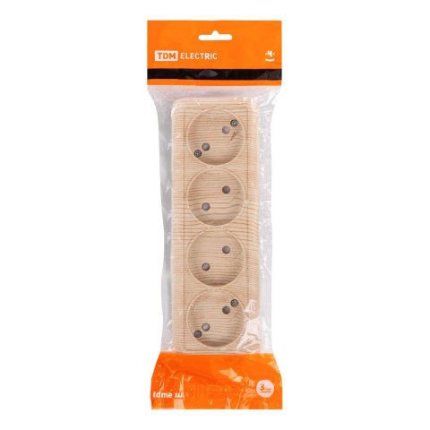 Розетка четырехместная 2P TDM Electric Ладога со шторками сосна SQ1801-0429