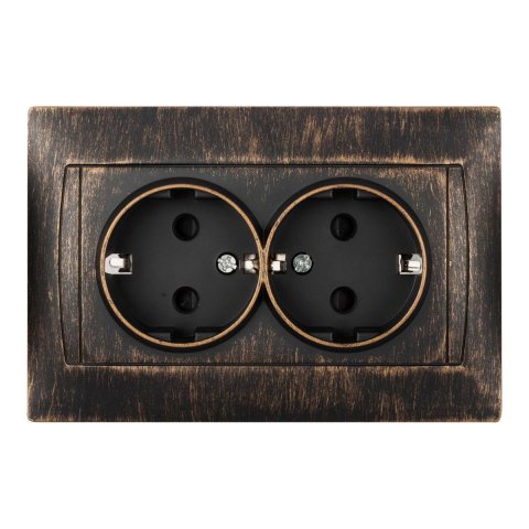 Розетка двойная 2P+PE TDM Electric Лама со шторками бронза SQ1815-0754