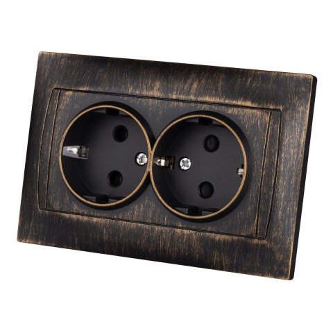 Розетка двойная 2P+PE TDM Electric Лама со шторками бронза SQ1815-0754