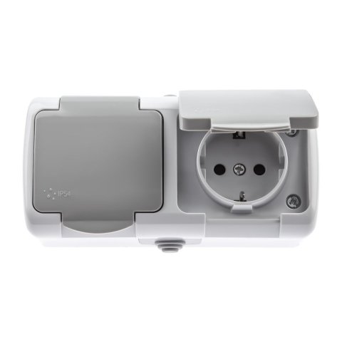 Розетка двойная ЭРА Intro Atlantic Schuko 2x2P+E 16A 250V с крышкой 5-204-03 Б0051061