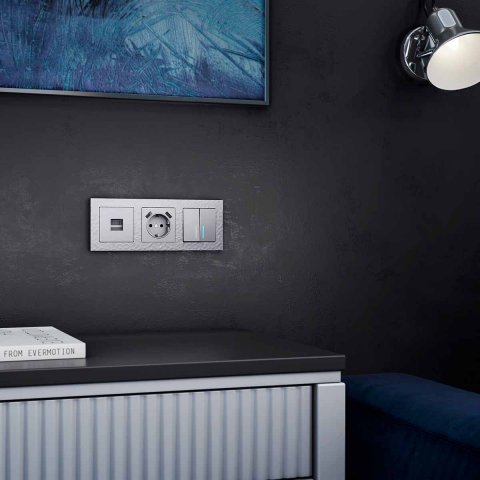 Розетка Werkel с заземлением, шторками и USBх2 серебряная W1171506 4690389156458