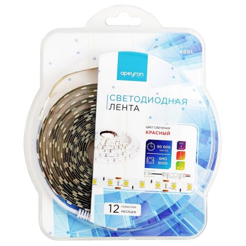 Светодиодная лента Apeyron 14,4W/m 60LED/m 5050SMD красный 5M 48BL