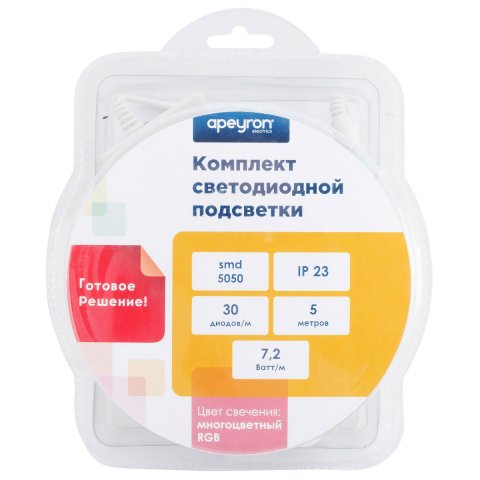 Светодиодная лента Apeyron 7,2W/m 30LED/m 3528SMD разноцветная 5M 10-47