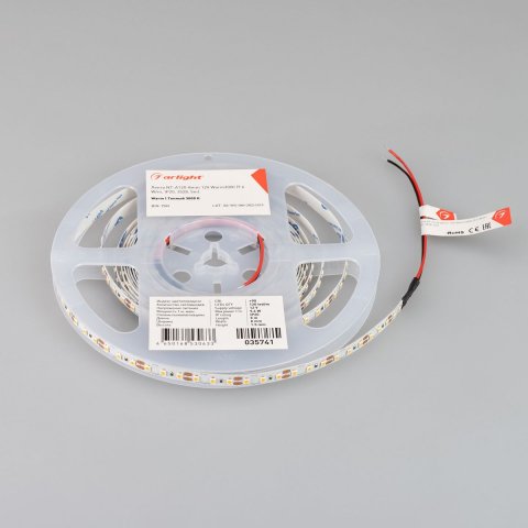 Светодиодная лента Arlight 9,6W/m 120LED/m 3528SMD теплый белый 5M NT-A120-8mm 12V Warm3000 035741