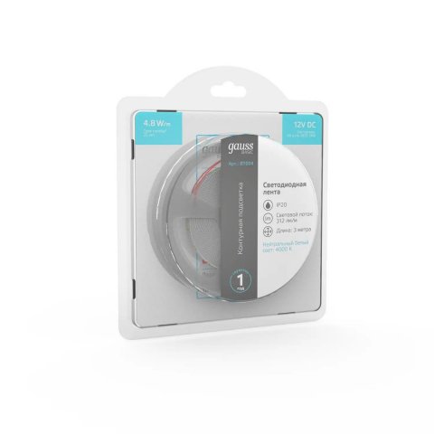 Светодиодная лента Gauss 4,8W/m 60LED/m 2835SMD нейтральный белый 3M BT004