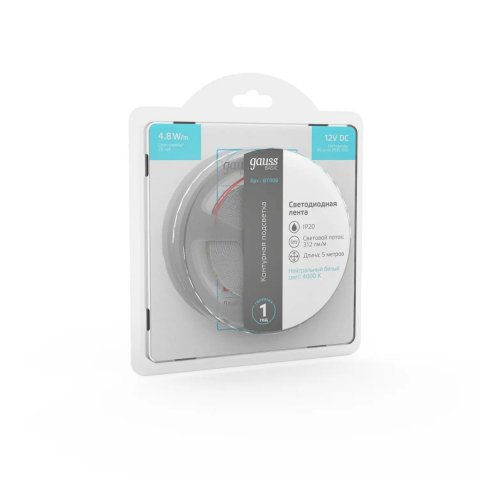 Светодиодная лента Gauss 4,8W/m 60LED/m 2835SMD нейтральный белый 5M BT006