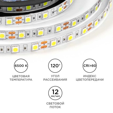 Светодиодная лента OGM 14,4W/m 60LED/m 5050SMD холодный белый 5M LSE-270