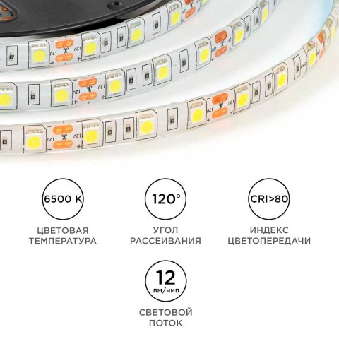 Светодиодная лента OGM 14,4W/m 60LED/m 5050SMD холодный белый 5M LSE-275