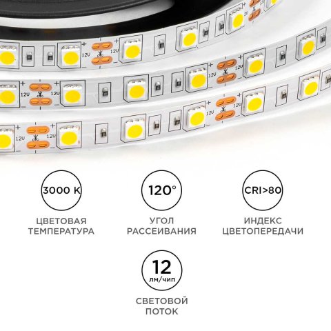 Светодиодная лента OGM 14,4W/m 60LED/m 5050SMD теплый белый 5M LSE-268