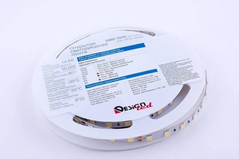 Светодиодная влагозащищенная лента DesignLed 14,4W/m 60LED/m 5050SMD холодный белый 5M 000520
