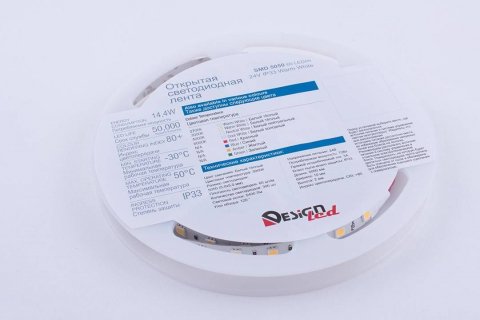 Светодиодная влагозащищенная лента DesignLed 14,4W/m 60LED/m 5050SMD теплый белый 5M 000521