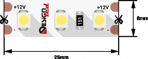 Светодиодная влагозащищенная лента DesignLed 9,6W/m 120LED/m 3528SMD холодный белый 5M 000525