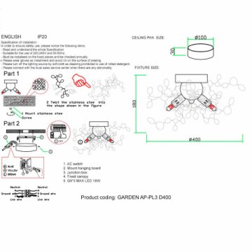 Бра Crystal Lux GARDEN AP-PL3 D400 CHROME