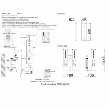 Бра Crystal Lux OTONO AP2 BLACK CHROMIUM/TRANSPARENTE