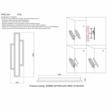 Бра Crystal Lux Sobre Ap35W Led H600 V2 Black