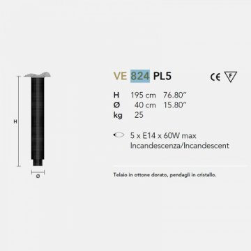 Каскадная люстра Masiero VE 824 PL5 gold Asfour