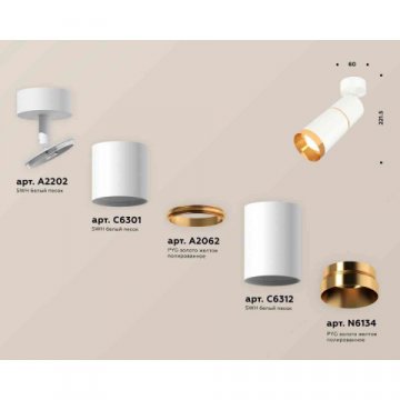 Комплект накладного светильника Ambrella light Techno Spot XM6312012 SWH/PYG белый песок/золото желтое (A2202,C6301,A2062,C6312,N6134)