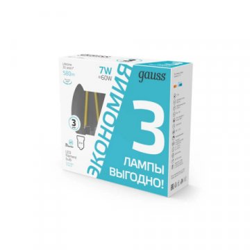 Лампа cветодиодная филаментная Gauss E14 7W 4100K прозрачная 3 шт. 103901207T