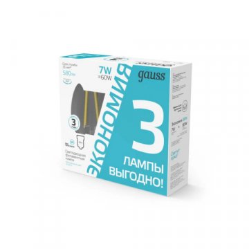 Лампа cветодиодная филаментная Gauss E14 7W 4100K прозрачная 3 шт. 103901207T